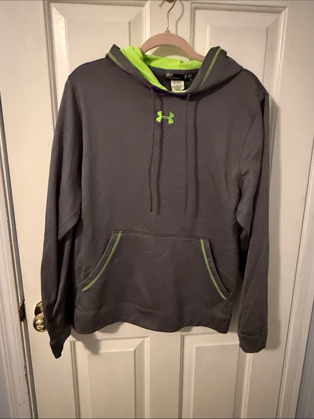 Under Armour Men's Gray Crewneck Hoodie with Neon Green Trim
